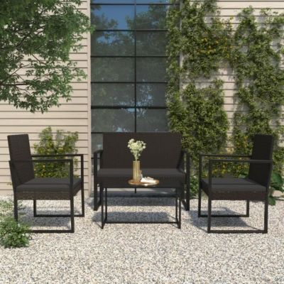 Vidaxl Banc de jardin avec coussins noir 106 cm résine tressée 362325 - vue 2
