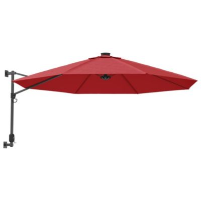 vidaXL Parasol mural avec LED rouge vif 290 cm, parasol de jardin, parasol d'extérieur, parasol de patio, parapluie, 362895