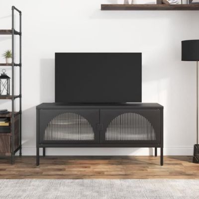 vidaXL Meuble TV noir 105x35x50 cm verre et acier 352998