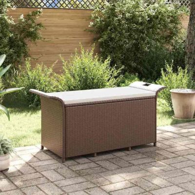 vidaXL Banc de jardin avec coussin marron 116x46x57 cm résine tressée 363416