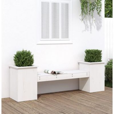 vidaXL Banc avec jardinières blanc 184,5x39,5x56,5 cm bois massif pin 825171