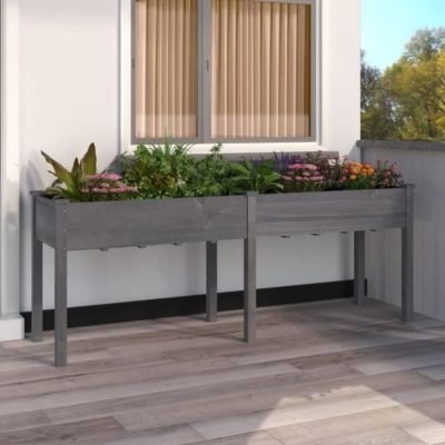 vidaXL Jardinière avec doublure gris 203x53x76 cm bois massif de sapin 364241