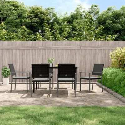 vidaXL Chaises de jardin et coussins lot de 6 noir 54x62,5x89 cm rotin 3187082