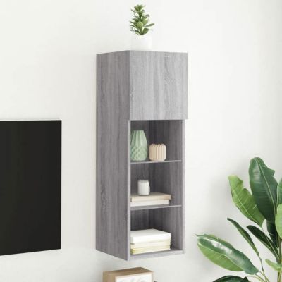 vidaXL Meuble TV avec Lumières LED, Armoire de Télévision Murale avec Rangement, Meuble Télé Suspendu Salon Salle de Séjour, 83701