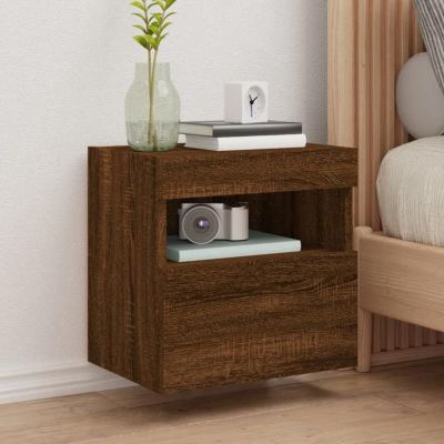 vidaXL Meuble TV Mural avec Lumières LED, Armoire de Télévision Suspendue, Meuble Télé Flottant, Moderne, Chêne Marron Bois 837181