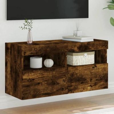 Vidaxl Meuble TV Mural avec Lumières LED, Armoire de Télévision Suspendue avec Rangement Marron - vue 5
