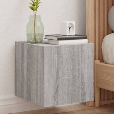Vidaxl Meuble TV Mural avec Lumières LED, Armoire de Télévision Suspendue avec Rangement Gris - vue 2