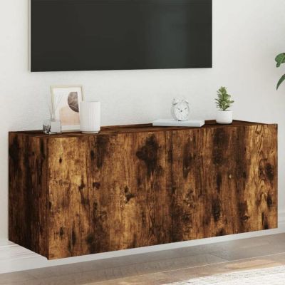 vidaXL Meuble TV Mural avec Lumières LED, Armoire de Télévision Suspendue avec Rangement, Meuble Télé Flottant, Moderne, 837327