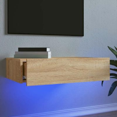vidaXL Meuble TV avec éclairage LED chêne sonoma 60x35x15,5 cm, armoire avec lumières led, support tv, armoire murale, 842890