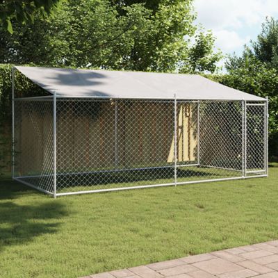 Cage pour chien avec toit et porte gris 4x2x2 m acier galvanisé
