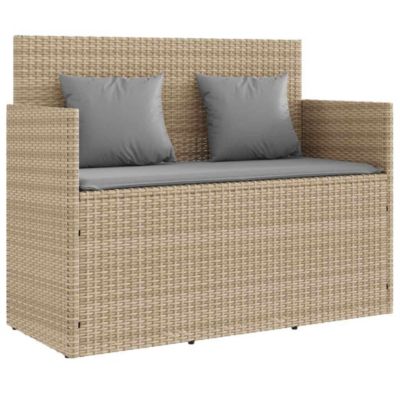 Vidaxl Banc de jardin avec coussins beige résine tressée - vue 2