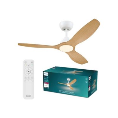 Ventilateur de plafond Philips Olas LED integree 132 cm blanc bois 6 vitesses