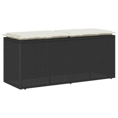 Vidaxl Banc de jardin avec coussin noir 110x40x44 cm résine tressée - vue 2