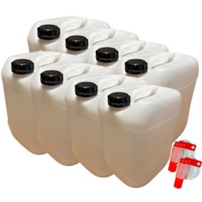 8x Bidon Jerrican Plastique 20 L litres Blanc Bouchon DIN 61 Liquides Alimentaires et Chimiques Ergonomique Empilable Réutilisable