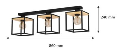 Plafonnier 3 lumières Libertad IP20 E27 40 W noir et bois Eglo