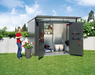 Abri de jardin métal Biohort AvantGarde A7 gris foncé double porte surface totale 7.8 m² - Biohort
