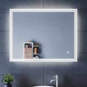 90x70cm Miroir de Salle de Bains avec éclairage LED Miroir Cosmétiques Mural avec Commande par Effleurement Anti-buée