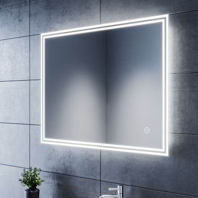 90x70cm Miroir de Salle de Bains avec éclairage LED Miroir Cosmétiques Mural avec Commande par Effleurement Anti-buée