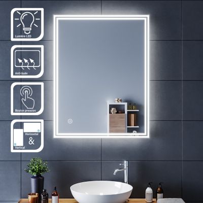 90x70cm Miroir de Salle de Bains avec éclairage LED Miroir Cosmétiques Mural avec Commande par Effleurement Anti-buée