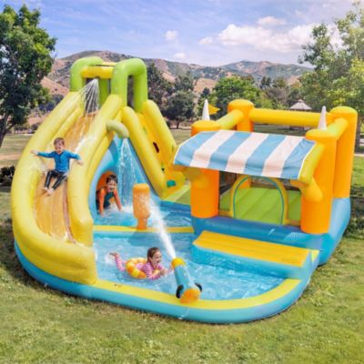Toboggan Gonflable de Piscine, Toboggan Aquatique Hors Sol en PVC, Famille et Enfants, Jouet de Jeu avec gonflage Rapide pour Jardin, 72 × 33 × 33 Pouces