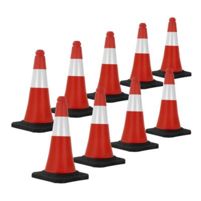 9x Cône de signalisation routière rouge/blanc en PVC 51cm bandes réfléchissantes