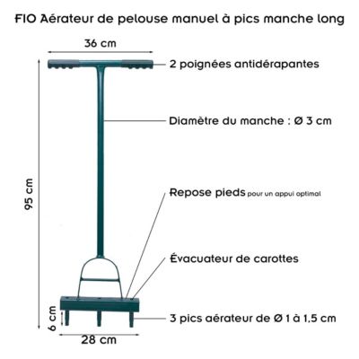 Aérateur Carotteur De Pelouse Manuel 3 Pics Avec Repose-pieds 95 Cm
