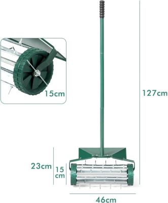 Aérateur à Gazon Aérateur Roulant de sol manuel pour jardin avec Longue Poignée Vert