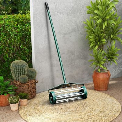 Aérateur à Gazon Aérateur Roulant de sol manuel pour jardin avec Longue Poignée Vert