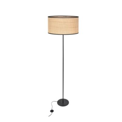 Abat-jour cylindre en rafia et tissu noir Ø40cm Corep