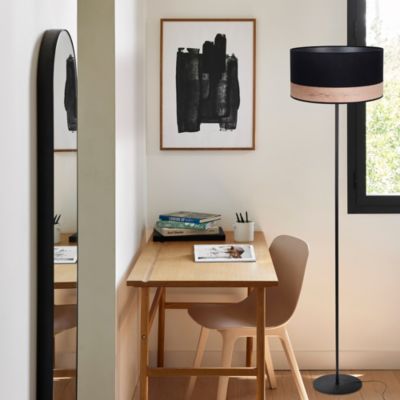 Abat-jour cylindre noir bandeau effet bois Ø40cm Corep