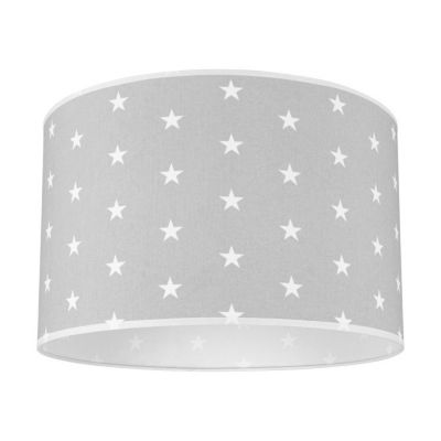 Abat-jour cylindrique E27 H20 Tissu Gris-Blanc avec motif étoiles