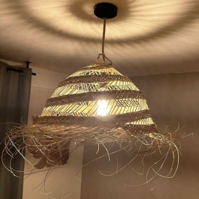 Abat-jour En Corde De Paille Garneck - Style Rustique Rétro, 30x30x15 Cm, Pour Lampe De Plafond Ou Suspension