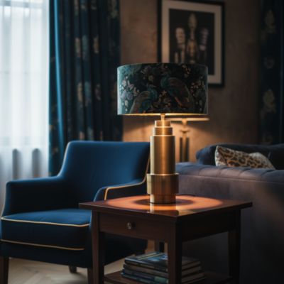 Abat-jour en velours vert paon 50/50/25 intérieur doré