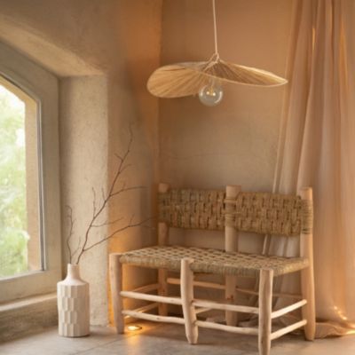 Abat-jour parasol raphia volanté (72x72x20 cm - Naturel)