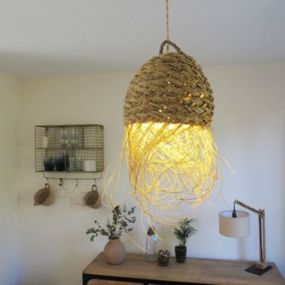 abat-jour pour Luminaire bohème Marocain Rond en Paille
