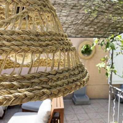 Abat-jour pour suspension naturel ajourée conique fibre alfa