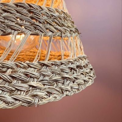 Abat-jour pour suspension naturel ajourée conique fibre alfa