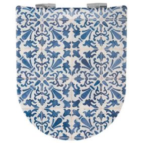 Abattant Double OLFA Déclipsable Motif "Azulejos " (42-47 cmx36.5 cm - Bleu brillant)