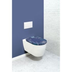 Abattant OLFA wood slim double déclipsable "Coraux" (42-48 cmx36.5 cm - Bleu)