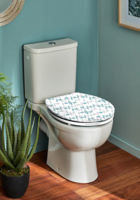 Abattant WC a clipser bleu et blanc a motif en thermodur avec frein de chute Scandi