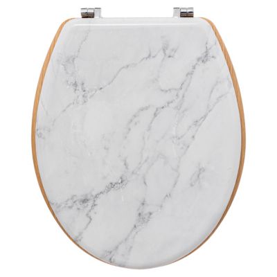 Abattant WC coloris effet marbre blanc et lunette effet bois à fermeture standard, 5Five Léa