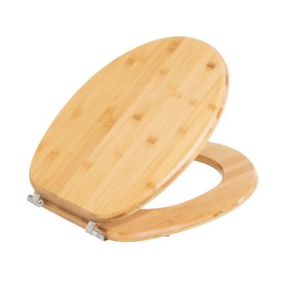 Abattant WC de toilette en bambou avec charnières en acier inoxydable - Longueur 37 x Largeur 44 x Hauteur 5 cm