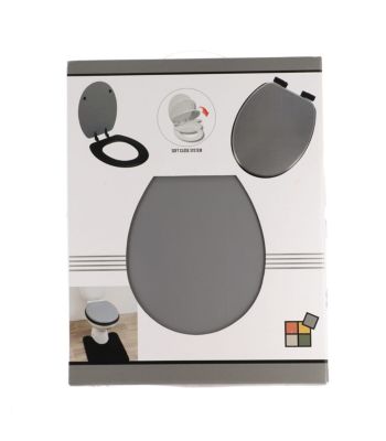 Abattant WC en Bois Gris et Noir avec frein de chute et kit de fixation