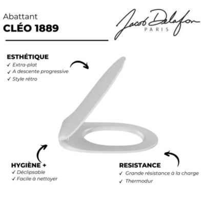 Abattant WC extra-plat JACOB DELAFON Cléo 1889 à descente progressive et déclipsable blanc