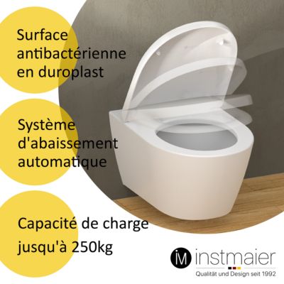 Abattant WC forme en D en duroplast blanc avec frein de chute ALMA