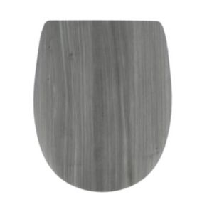 Abattant WC forme plate en Bois moulé aspect Lambris Gris avec Kit fixation en Acier Inoxydable