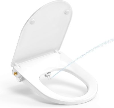 Abattant WC frein de chute, non électrique avec double buses rétractables autonettoyantes, Kit Abattant japonais Universel, Blanc