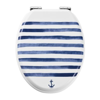 Abattant WC GoodHome Pilica coloris blanc et bleu en bois avec frein de chute