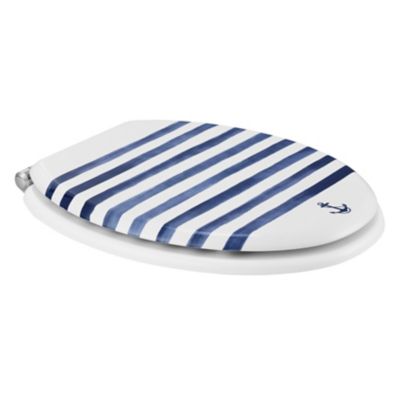 Abattant WC GoodHome Pilica coloris blanc et bleu en bois avec frein de chute