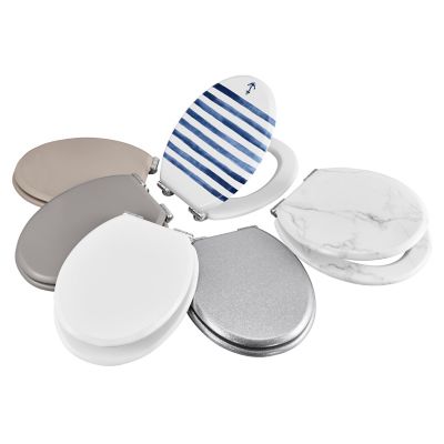Abattant WC GoodHome Pilica coloris blanc et bleu en bois avec frein de chute